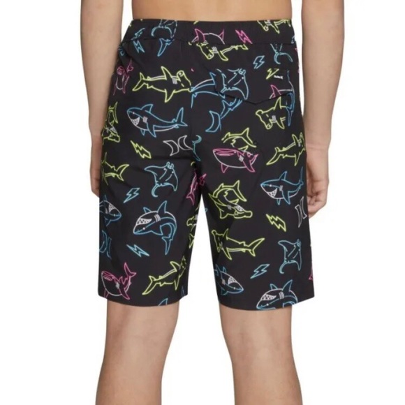 Hurley Boys Swim Trunks Shorts 4 Black Sharks Drawstring Inner Lining Pocket - Picture 2 of 3